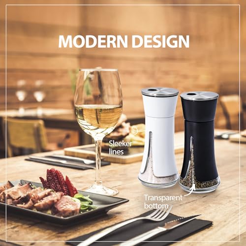 Aelga Farmhouse Salt and Pepper Shakers - Salt Shaker with Adjustable Pour Holes for Himalayan, Kosher, Black and White - color: Black/White
