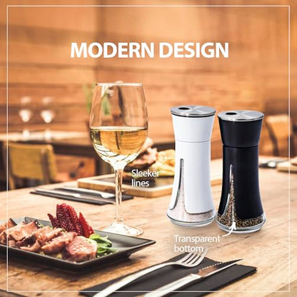 Aelga Farmhouse Salt and Pepper Shakers - Salt Shaker with Adjustable Pour Holes for Himalayan, Kosher, Black and White - color: Black/White