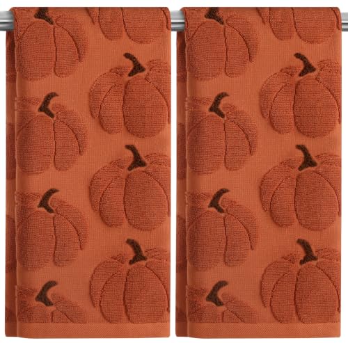 Quera 2 Pack Hand Towels Fall Pumpkin Thanksgiving Rust Bathroom Decorative Towels Set for Drying, Cleaning, Cooking, Holiday 13.7'' x 29.5'' (Burnt Orange Pumpkins) - color: Thanksgiving Rust