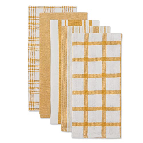 DII Assorted Woven, Kitchen Dishtowel Set, 18x28, Honey Gold, 5 Piece - color: Honey Gold