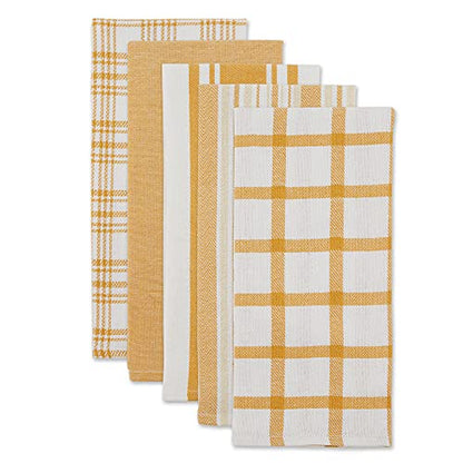 DII Assorted Woven, Kitchen Dishtowel Set, 18x28, Honey Gold, 5 Piece - color: Honey Gold