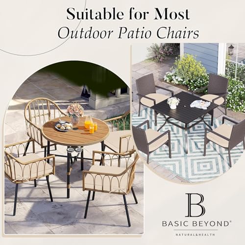 Basic Beyond Outdoor Cushions for Patio Furniture Waterproof Outdoor Chair Cushions Set of 4-19 x 19 x 3 Inch Thick Patio Chair Cushions with Adjustable Ties, Beige - color: Beige