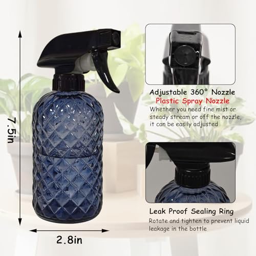 YYTSGG Glass Plant Mister Bottle, 13.5oz, Grayish Blue | Refillable Water Spray Bottle with Adjustable Mist Nozzle for Indoor Flowers, Outdoor Gardening, Cleaning, Hair and Pets Care - color: Grayish Blue