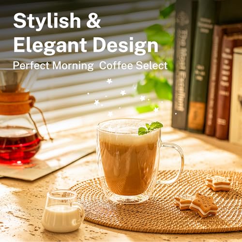 Sweese 12.5oz Borosilicate Glass Coffee Mugs Set of 4 - Double Walled, Clear Cups for Espresso, Latte, Tea - style: Set of 4
