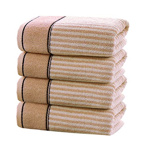 Hand Towels Set of 4 100% Cotton Striped Pattern Absorbent Soft Decorative Towel for Bathroom (Brown) - color: 4 Brown