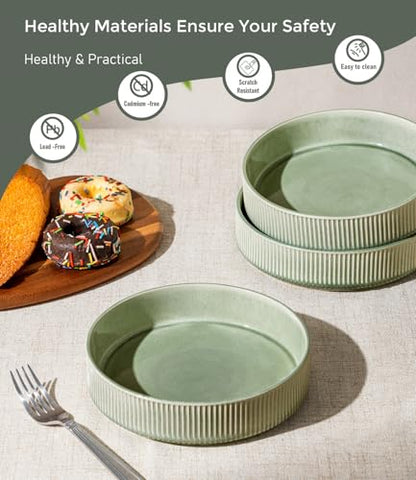 GBhome 7.5 Inch Pasta Bowls Set of 4, Ceramic Salad Bowls, Light Green | Double Reactive Glaze Bowls for Pasta, Noodles & Fruit, Scratch Resistant, Microwave & Dishwasher Safe - color: Light Green, size: Set of 4