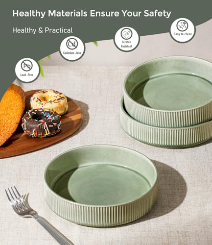 GBhome 7.5 Inch Pasta Bowls Set of 6, Ceramic Salad Bowls, Light Green | Double Reactive Glaze Bowls for Pasta, Noodles & Fruit, Scratch Resistant, Microwave & Dishwasher Safe - color: Light Green, size: Set of 6