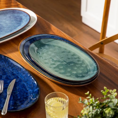 vancasso Ceramic Serving Platters Set of 3, Oval 16/14.7/13.5 Inch Stoneware Serving Dishes for Entertaining, Microwave Safe Serving Trays for Food, Turkey, Cheese, Party, Reactive Glaze Green - color: Green