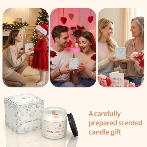 TTRWIN Scented Candle Gifts for Women, 2 Wooden Wick Natural Soy Wax Jar Candles, Home Aromatherapy Candles for Cosy Living Room and Bedroom, Gifts for Christmas Birthday Mother's Day