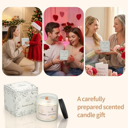 TTRWIN Scented Candle Gifts for Women, 2 Wooden Wick Natural Soy Wax Jar Candles, Home Aromatherapy Candles for Cosy Living Room and Bedroom, Gifts for Christmas Birthday Mother's Day