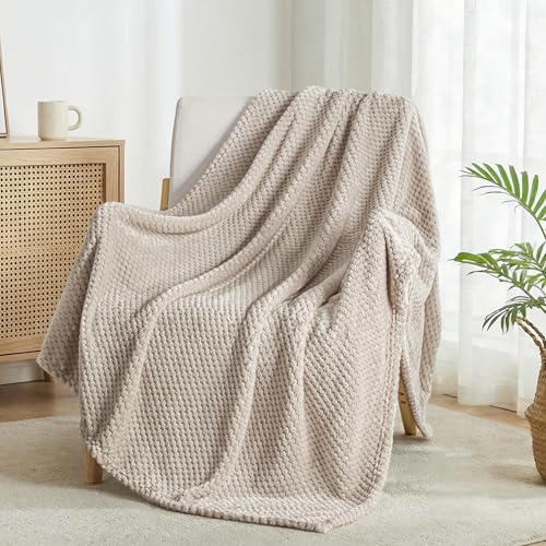 Exclusivo Mezcla Large Waffle Fleece Throw Blanket for Couch, Tan | Lightweight Soft Blanket for Sofa, Bed, Living Room, Plush Fluffy Throw for Home Decor, Travel, All Season, 50x70 Inches - color: Tan, size: 50x70 in