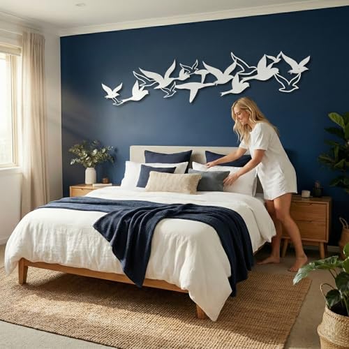 DEKADRON Metal Wall Art, Metal Birds Decor, Birds Flock Wall Art, Metal Wall Decor, Home Office Decoration, Bedroom Living Room Decor, Housewarming Gift (White, 30" W x 6.2" H / 75x16 cm) - color: White, size: 30"L x 6.3"W