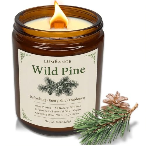Wild Pine Candles for Home Aromatherapy, Hand Poured in Small Batches, 8oz Crackling Wood Wick Candle, 40+ Hours, 100% Soy Wax with Essential Oils, Winter Decor Gift