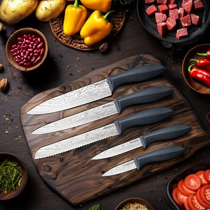 Kitchen Knife Set,10-Piece Stainless Steel Knife Set with Block,Gray | Pro-Sharpened Kitchen Knives,Space-saving Compact Organizer for Small Kitchen,RV,Apartment and Dorm - color: Damascus