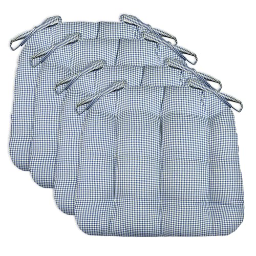 Barnett Home Decor Chair Cushions for Dining Chairs - 15x17 Kitchen Chair Cushions - Machine Washable, 100% Cotton - Made in USA - Latex Foam Chair Pads - Madrid Dark Blue Gingham Small Pack of 4 - color: Madrid Dark Blue Gingham, size: Small (15"D x 17"W