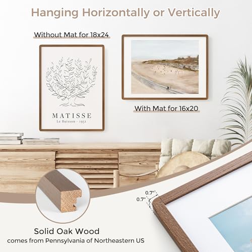 18 x 24 Poster Frame | Solid Oak Wood 24x18 Poster Frame | 18 x 24 Picture Frame With Mat For 16x20 | Tempered Glass And Hanging Hardware Included | Puzzle Frame 18x24 Wood (Walnut, 1 Pack) - color: Walnut, size: 18''x24''-1P