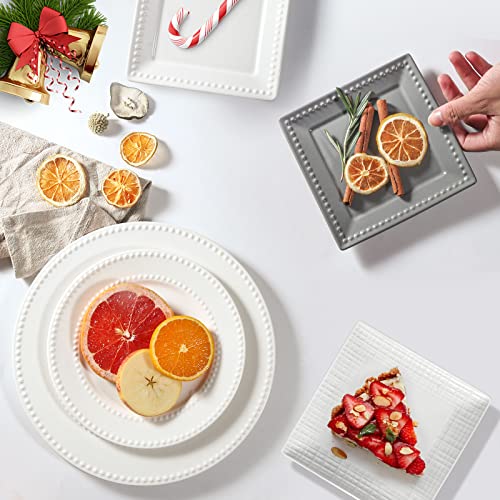 Embossed Appetizer and Dessert Plates, Set of 4, 6 inch Grey Square Dinner Plates for Snack and Restaurant, Dishwasher, Microwave Safe - color: 6 inch-Grey- Dot-4pcs