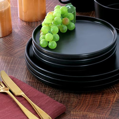 Elama Luxmatte Modern and Contemporary Stoneware Dinnerware Set in Matte, Service for 4 (16, Black) - color: Black