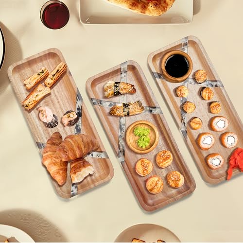 Resin Inlay Acacia Charcuterie Cheese Trays 3 Pack 14x5.5 in | Solid Natural Acacia Wood, Food Safe & Durable. Versatile home tray, simple to clean, wonderful gift for all celebrations. - color: Resin 14"*3pcs