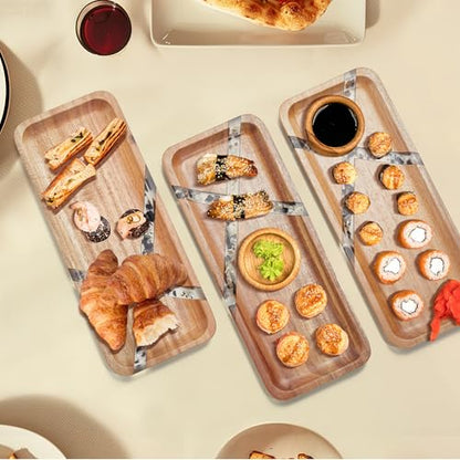 Resin Inlay Acacia Charcuterie Cheese Trays 3 Pack 14x5.5 in | Solid Natural Acacia Wood, Food Safe & Durable. Versatile home tray, simple to clean, wonderful gift for all celebrations. - color: Resin 14"*3pcs