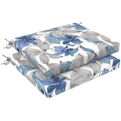 LVTXIII Outdoor Chair Cushions 18.5"x16"x2" Pack of 2, Water-Repellent Square Corner Memory Foam Seat Cushions with Ties for Garden Patio Furniture, Clemens Noir Blue - color: Clemens Noir Blue, size: 18.5"x16"x2" ( Set of 2 )