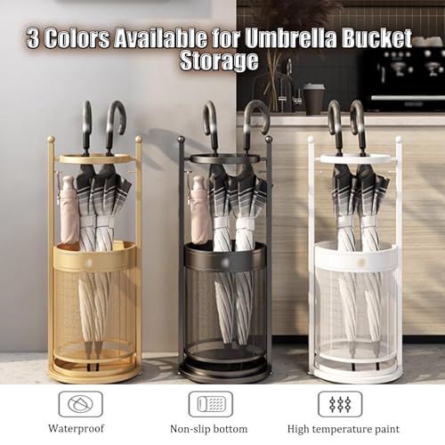 Commercial Metal Umbrella Stand Holder Indoor Large-Capacity Umbrella Stand Racks with Removable Drip Tray Entrance Umbrellas Organizer Freestanding Umbrella Basket for Home Office Entryway.(White) - color: White