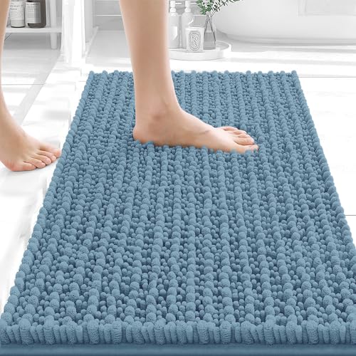 OLANLY Small Bathroom Rugs 24x16, Thick Soft Absorbent Chenille Bath Rugs | Airy Blue, Shaggy Bath Mat with Quick-Drying Rubber Backing, Washable for Floor, Tub and Shower, Home Decor Accessories - color: Airy Blue, size: 24" x 16"