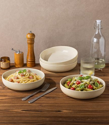 8.5" Ceramic Pasta Bowls Set of 4, Salad Bowls | Versatile Serving Bowls for Pasta, Salad, Fruit & Noodles, Housewarming & Wedding Gift, Cappuccino - color: Cappuccino, size: 8.5 Inch