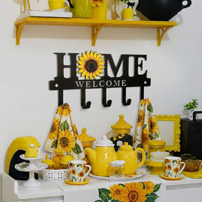 Key Holder Wall Mount Sunflower Metal Key Hooks Organizer Hanger Coat Rack with 5 Hooks Rustic Farmhouse Decorative Welcome Home Wall Decor for Entryway Bathroom Hallway Living Room 9.8 Inch - style: Sunflower