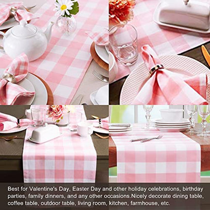 Buffalo Plaid Cotton Blend Table Runner, Classic Farmhouse Checkered Table Runner, 14x72-Pink and White - color: Pink and White, size: 14*72inch