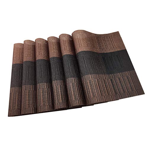 Exquisite Placemats Set of 6 Woven Vinyl Placemat for Dining Table Heat Resistant Wipe Clean (6, Ombre Coffee Black) - color: Brown-gradient