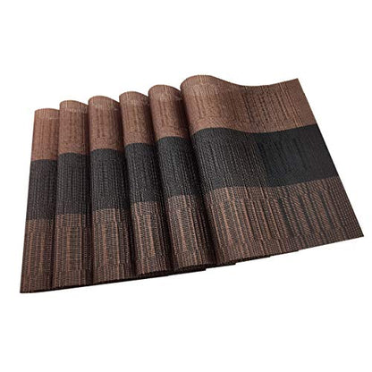 Exquisite Placemats Set of 6 Woven Vinyl Placemat for Dining Table Heat Resistant Wipe Clean (6, Ombre Coffee Black) - color: Brown-gradient