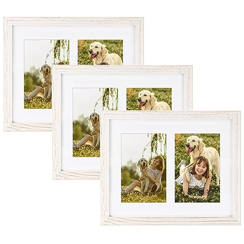 Golden State Art Collage Frame 8x10 for 2 4x6 Photos Wood Distressed White | 3 Pack, Real Glass & 2 Openings White Mat, Horizontal, Vertical Display Multi Prints For Wall Mount, Home Decor, Holiday Gift - color: Distressed White, size: 3 Pack