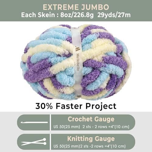 Jumbo Chunky Yarn for Hand Knitting - Super Thick Chenille Chunky Yarn for Crocheting - Extra Soft Bulky Fluffy Blanket Big Yarns 8 Jumbo Pack (27yds,8 oz Each Skein) - color: Soft Aurora