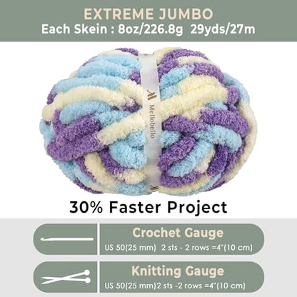 Jumbo Chunky Yarn for Hand Knitting - Super Thick Chenille Chunky Yarn for Crocheting - Extra Soft Bulky Fluffy Blanket Big Yarns 8 Jumbo Pack (27yds,8 oz Each Skein) - color: Soft Aurora