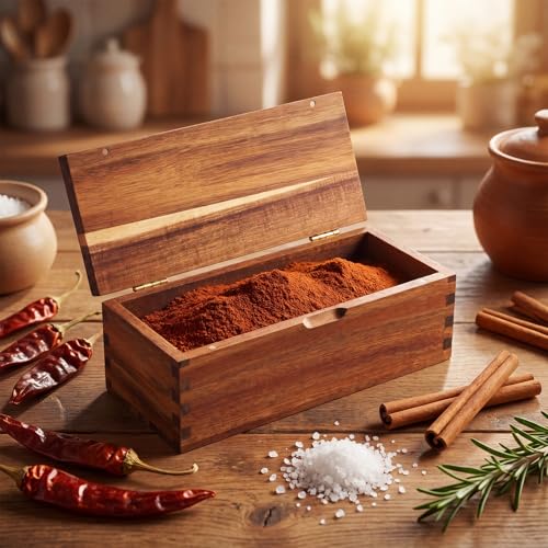 Acacia Wood Salt Cellar Spice Box with Magnetic Lid 29oz Large Capacity Salt Organizer 1 Compartments for Kitchen Countertop, Pepper, Seasonings, Spices, Grilling & Cooking - color: Acacia Wood, style: 1 Compartments