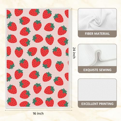Cute Strawberry Kitchen Towels, Gifts Dish Towels for Kitchen, Highly Absorbent Hand Towel Tea Towel, Strawberry Stuff, 16 x 25 Inch Drying Towel Housewarming Gifts for Women Girls Sisters - color: Lm 344