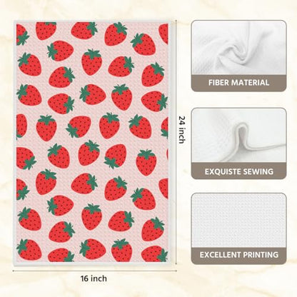 Cute Strawberry Kitchen Towels, Gifts Dish Towels for Kitchen, Highly Absorbent Hand Towel Tea Towel, Strawberry Stuff, 16 x 25 Inch Drying Towel Housewarming Gifts for Women Girls Sisters - color: Lm 344