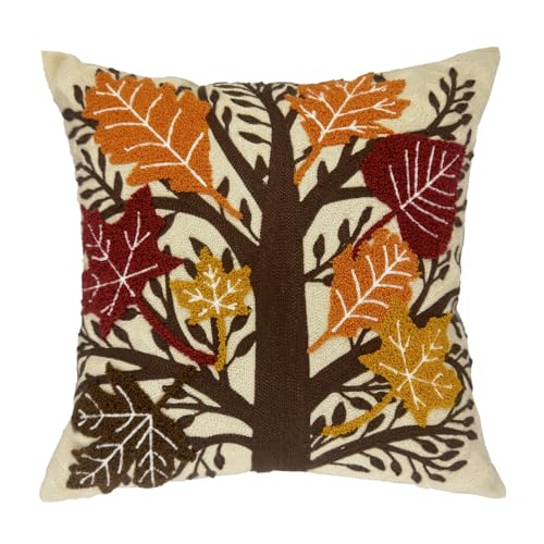 Alysheer Embroidered Fall Decorative Throw Pillow Cover 18"x 18", Boho Farmhouse Cottage Tufted Embroidery Pattern Cotton Canvas Orange Cushion Case for Sofa Couch Bed Living Room Decor(Maple Leaves) - color: - Maple Leaves, size: 18" x 18" (Pack of 1)
