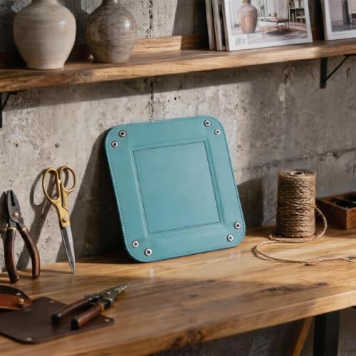 Valet Tray Desktop Storage Organizer – Vegan Leather Catchall Tray Bedside Vanity Tray Nightstand Caddy Holder for Remote Controller, Watch, Keys, Phone, Wallet, Coin, Jewelry, Sky Blue - color: Sky Blue
