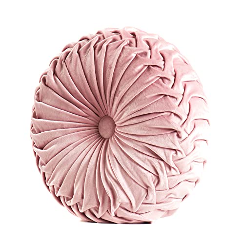 MOJUN Velvet Throw Pillow - Round, Pleated, Filled - Home Decorative Pillow for Couch, Chair, Bed, Car, Floor (Pink, 14inch) - color: B Pink