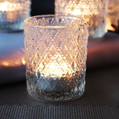 Clear Votive Candle Holders, 3 Patterns 24 pcs Glass Tealight Candle Holders for Christmas Wedding Table Centerpiece Birthday Party - color: Clear 3