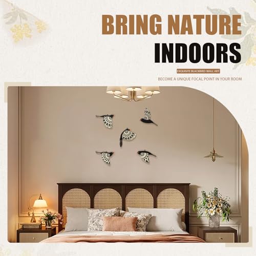Wooden Bird Wall Decor Set of 5, Scandinavian Folk Art Flying Bird Wall Art, Lightweight Boho Wall Hanging for Living Room Bedroom Hallway Nursery