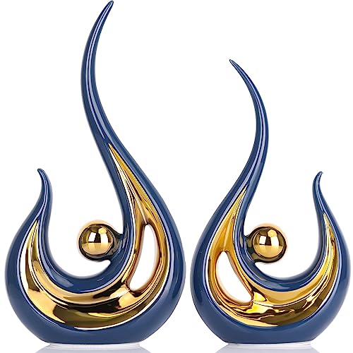 XMGZQ 2pcs Navy Blue Gold Modern Abstract Art Statue Table Decoration,Elegantes Ceramic Statue for Home Décor Accent,Mantel,Bookshelf,Centerpiece Table Decorations for Dining Room,adornos para sala - color: Blue and Gold