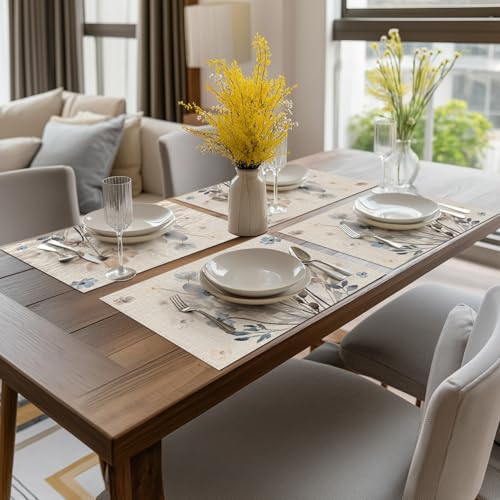 Artoid Mode Brown Poppy Floral Vinyl Plastic Placemats Set of 4, Washable Non-Slip PVC Table Mats for Party Kitchen Dining Decor, 12x18 Inch - size: 12" x 18", Rectangular Set of 4
