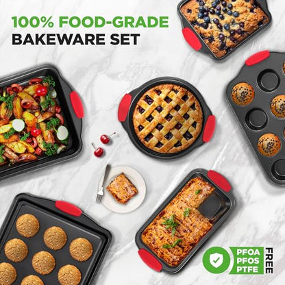 NutriChef Baking Pans Set - 6 Piece Bakeware with Nonstick Carbon Steel for Easy Release and Cleanup, Durable and Versatile Design, Includes Cookie Sheet, Loaf Pan, Muffin Tin & More - size: 6-Piece Set