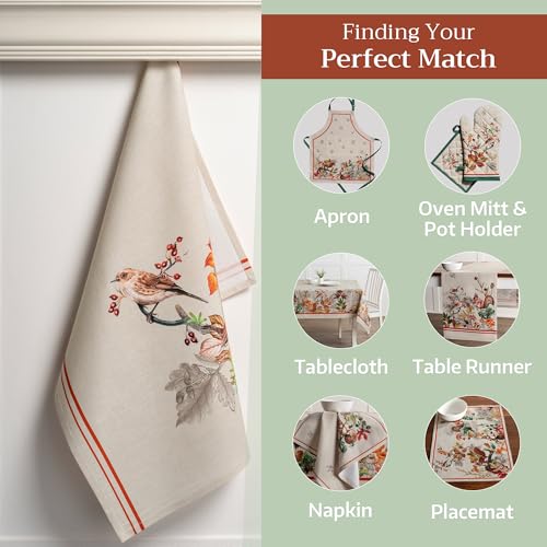 Maison d' Hermine Kitchen Towels Set of 3 Reusable 100% Cotton 27.50" x 20" | Cloth Tea Dish Towels Absorbent with Hanging Loop for Kitchen Dining Party Hotel Home Thanksgiving Christmas - Recolte - color: 036 - Recolte