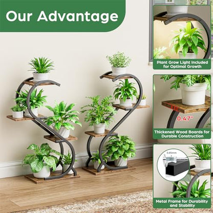 LATIBELL Metal Corner Plant Stand with Grow Light, 2 Pack, 29" 4 Tier | Metal Plant Shelf Indoor, Multiple Plants, Holds Flowers For Living Room, Patio & Balcony