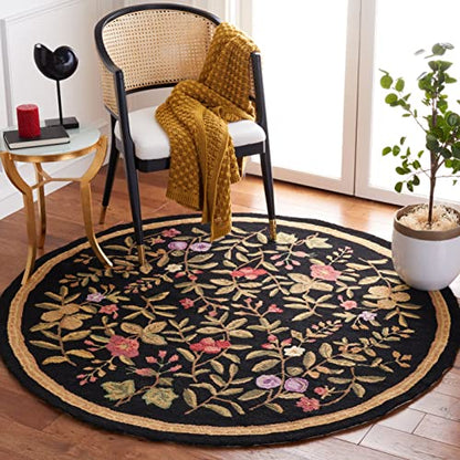 SAFAVIEH Chelsea Collection 3' Round Black HK210B Hand-Hooked French Country Wool Area Rug - color: Black, size: 3' (Round)