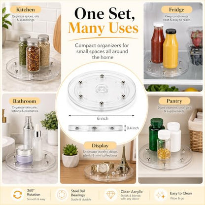 6 Pack 6 inch Small Lazy Susan, Lazy Susan Turntable Organizer, 360 Degree Round Rotating Tray for Spice Rack, Bathroom Vanity, Kitchen Cabinet and Countertop Storage - size: 6 Inch